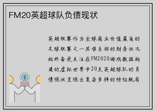 FM20英超球队负债现状