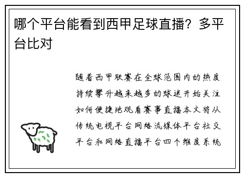 哪个平台能看到西甲足球直播？多平台比对